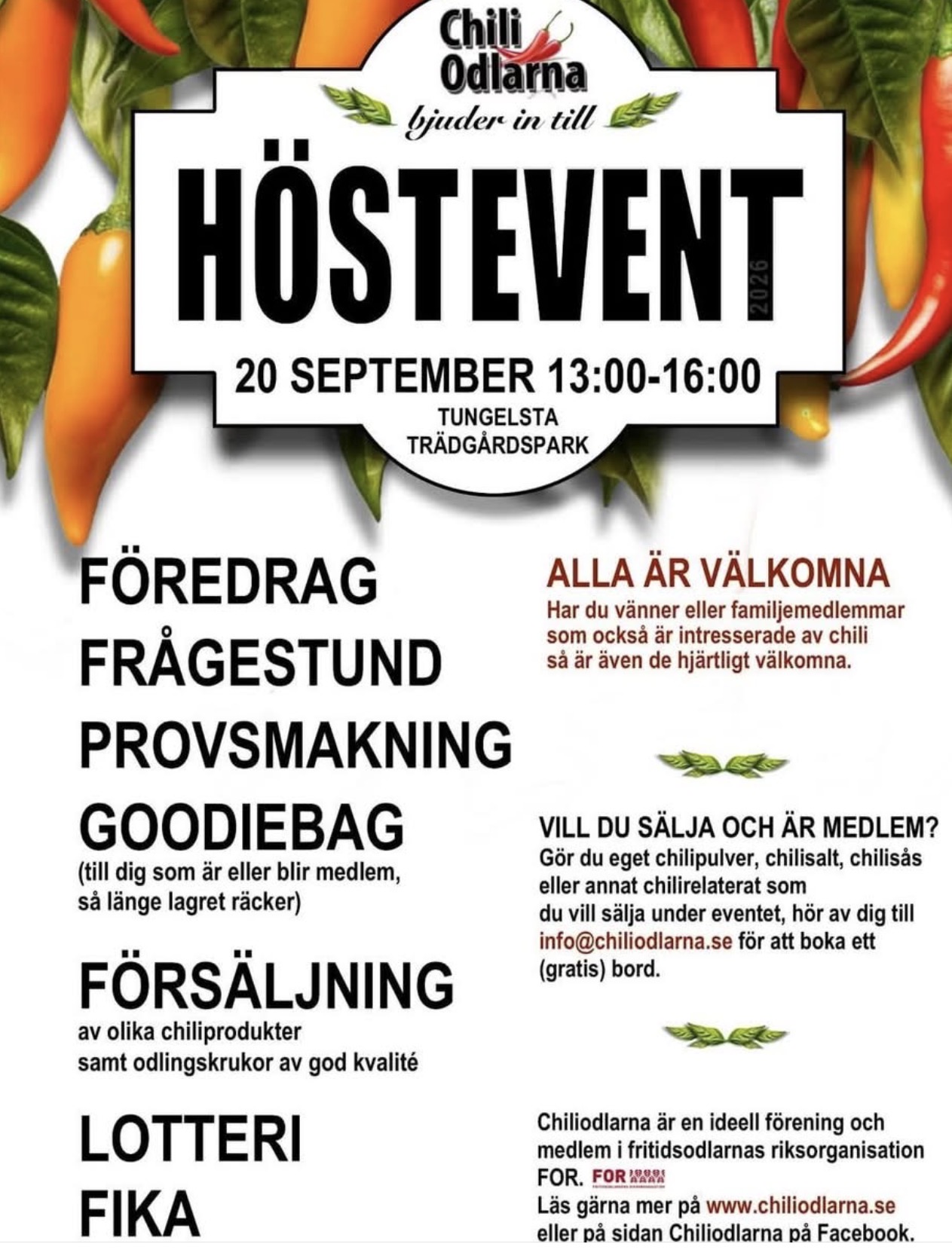 Affisch för Chiliodlarnas höstevent 20 september 2026